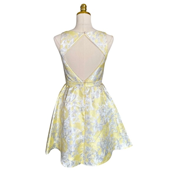 AIDAN MATTOX  Metallic Floral Jacquard Fit & Flare Cocktail/Party Mini Dress 4 - Picture 7 of 12